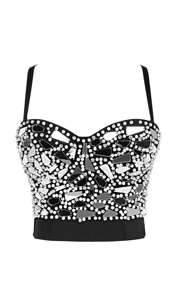 CORSETTO CON PERLINE D'ARGENTO E PAILLETTES
