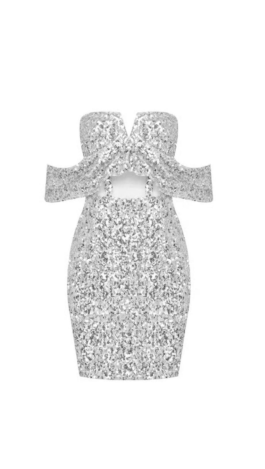 TRÄGERLOSES MINIKLEID MIT SILBERNÄHTEN PAILLETTEN