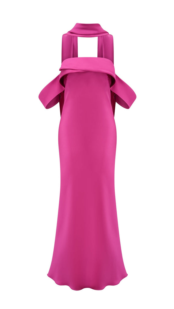 AIIZIE YASMIN OFF-SHOULDER SATIN MIDI DRESS - product image
