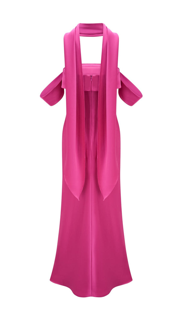 AIIZIE YASMIN OFF-SHOULDER SATIN MIDI DRESS - product image