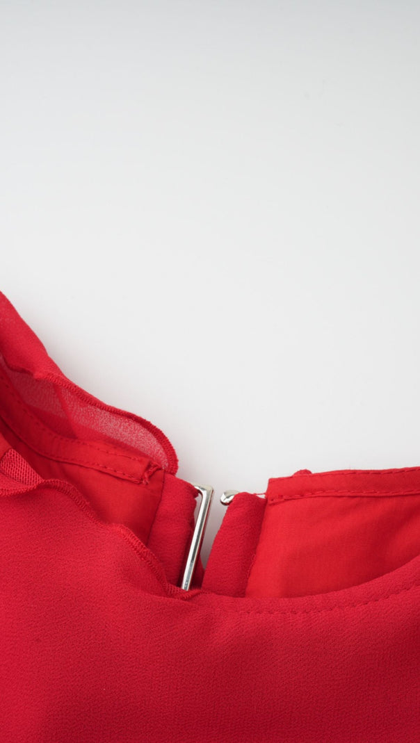 CLARABELLE RUCHED DRAPED MINI DRESS IN RED