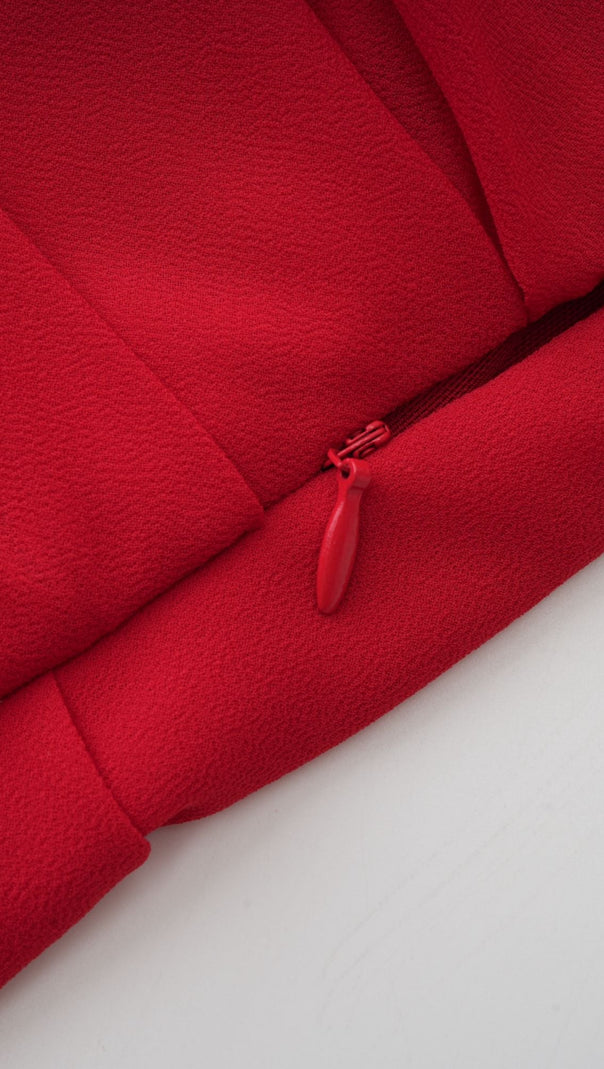 CLARABELLE RUCHED DRAPED MINI DRESS IN RED