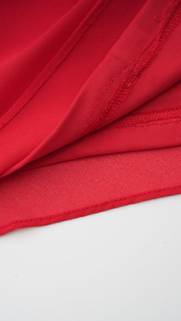 CLARABELLE RUCHED DRAPED MINI DRESS IN RED