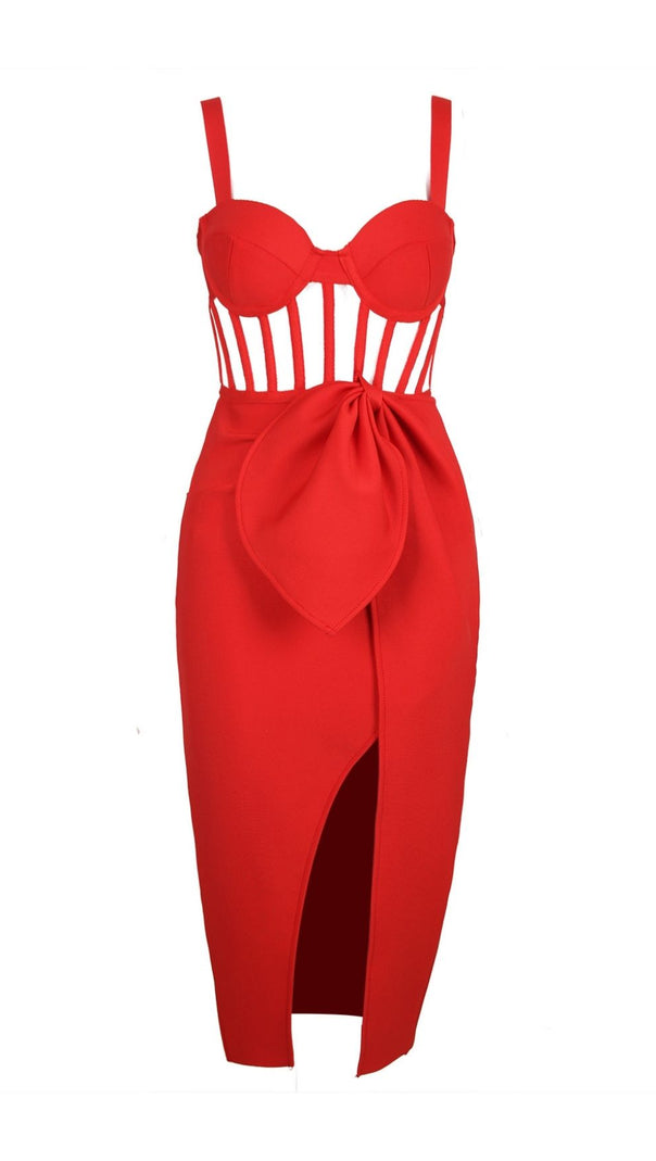 ABITO MIDI CON BENDAGGI DIVISI IN ROSSO