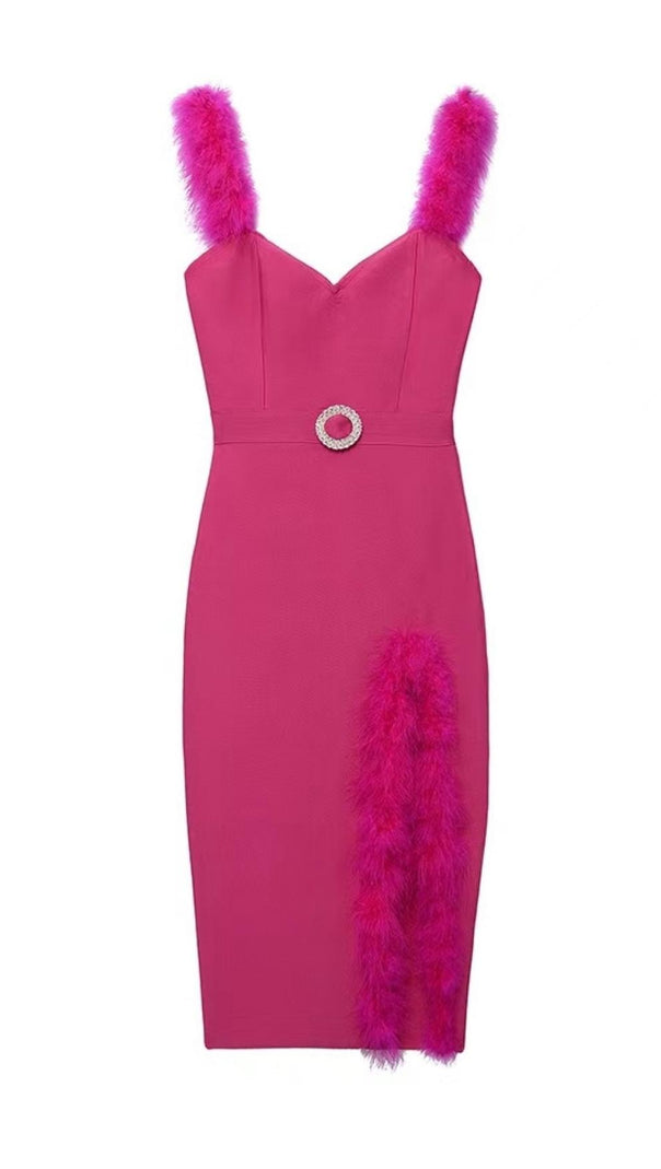 AIIZIE SPLIT FEATHER MAXI DRESS IN PINK - product image
