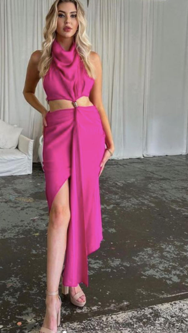 AIIZIE SPLIT MAXI DRESS IN HOT PINK - product image