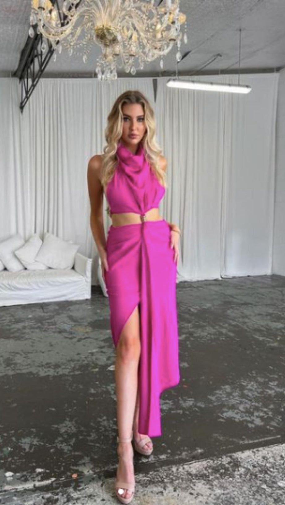 SPLIT MAXI DRESS IN HOT PINK
