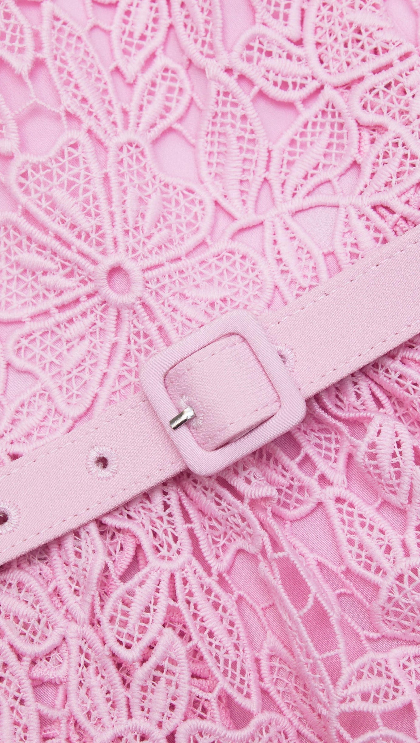 PINK GUIPURE ROUND NECK MINI DRESS