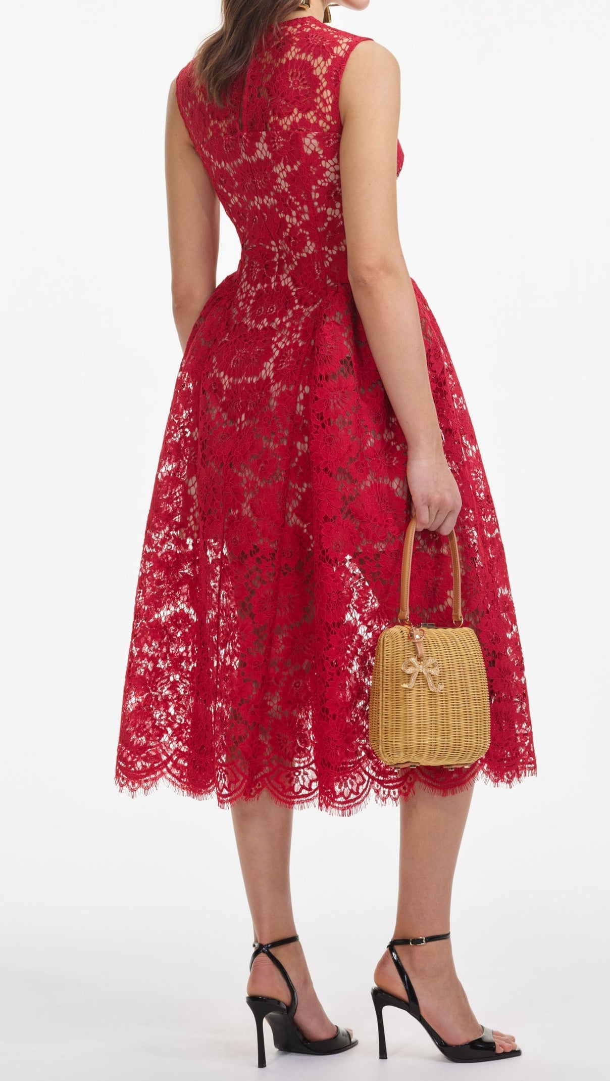 AIIZIE BRENDA LACE HOLLOW MIDI DRESS IN RED - product image