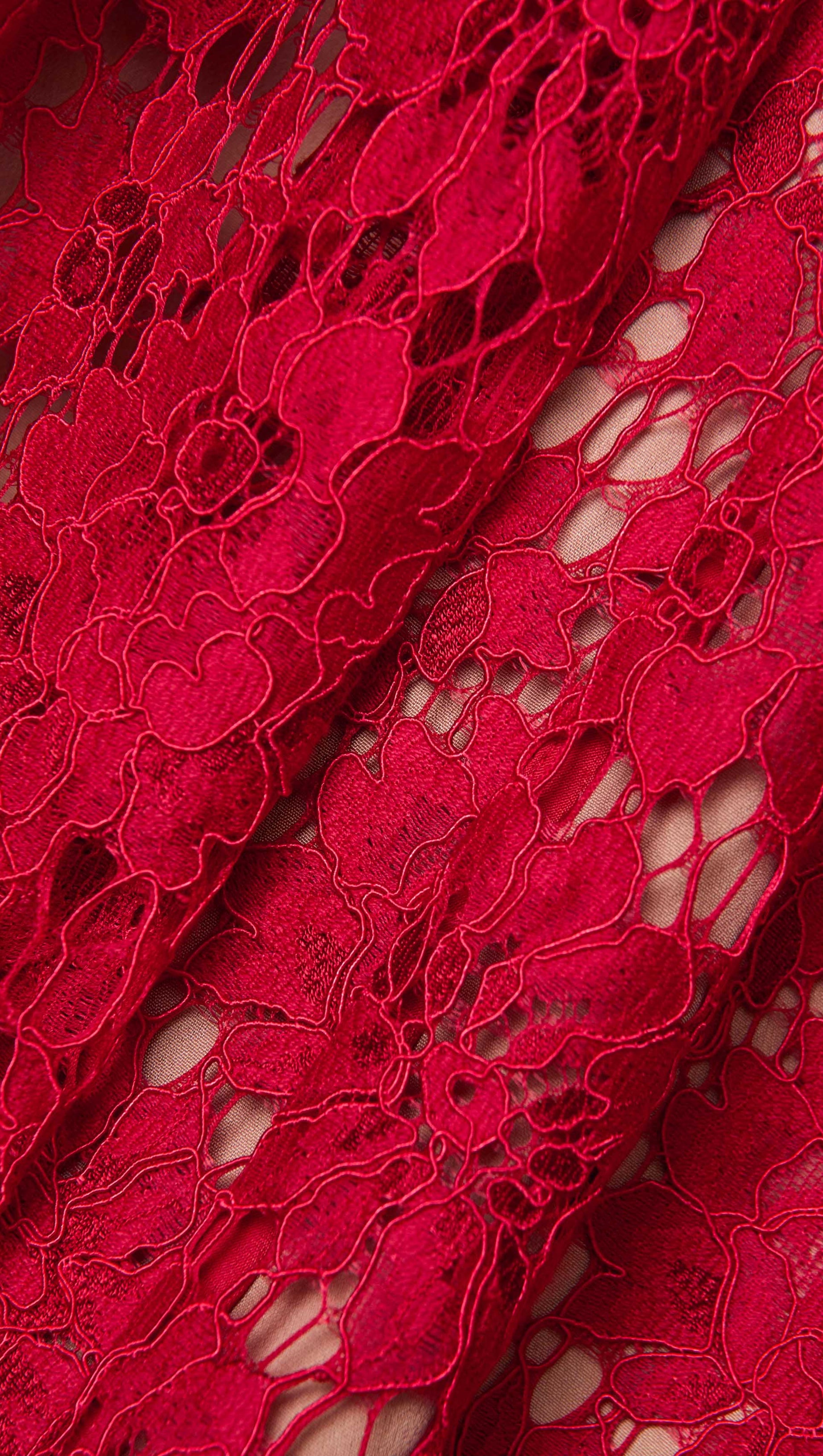 BRENDA LACE HOLLOW MIDI DRESS IN RED