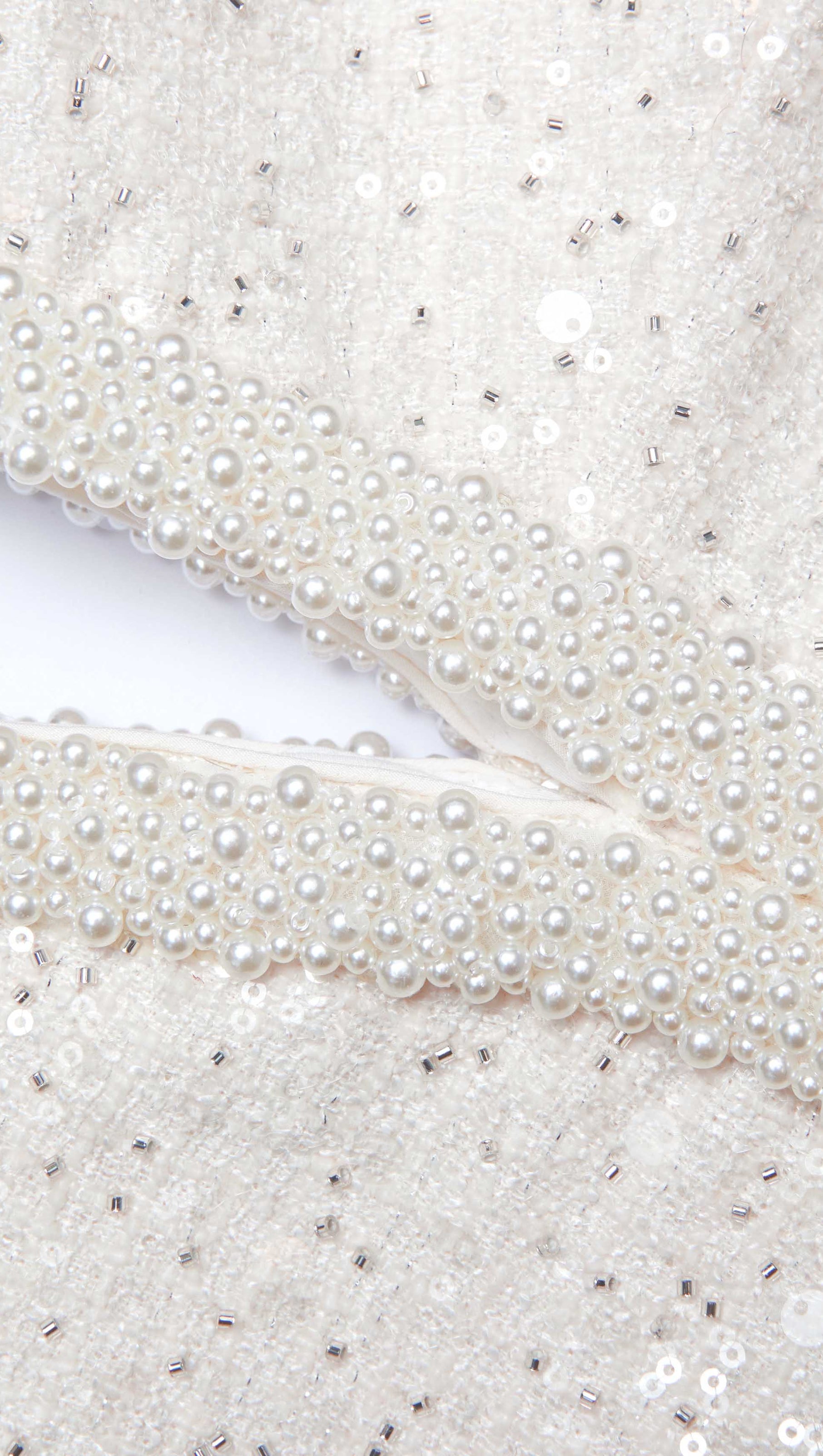 AIIZIE CUT OUT CREAM BOUCLE PEARL MINI DRESS - product image