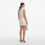 cut out cream boucle pearl mini dress