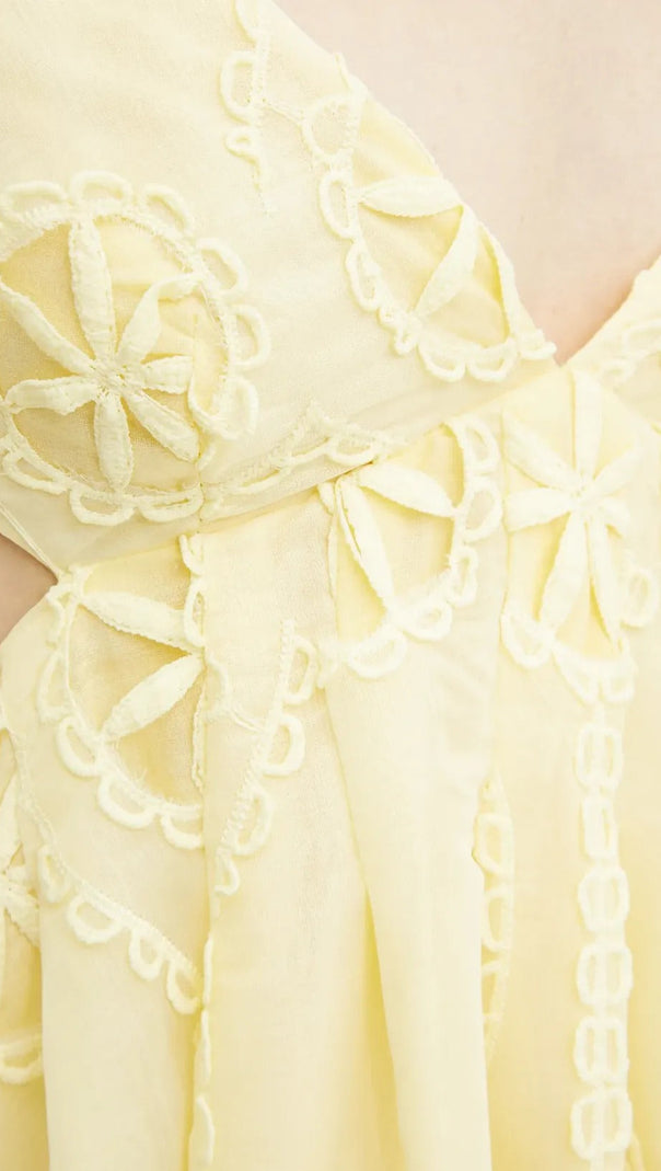 AIIZIE TIFFANY V-NECK PUFF SLEEVE HOLLOW MINI DRESS IN YELLOW - product image