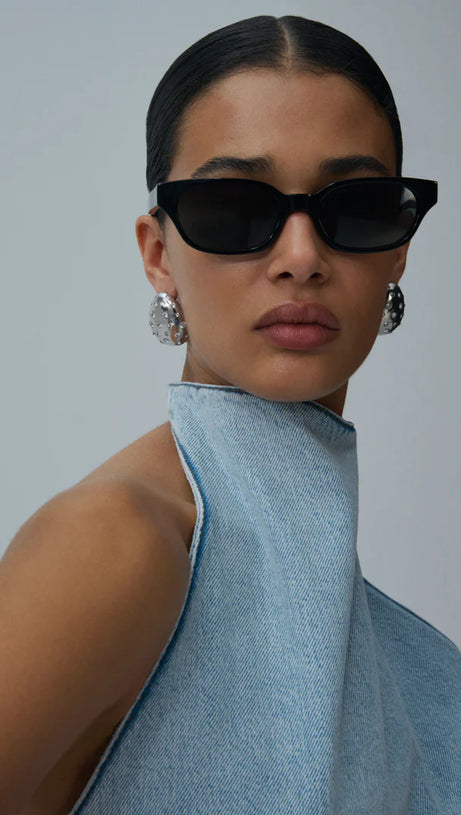 CHRISTELL FLORAL APPLIQUÉ HALTER DENIM MINI DRESS