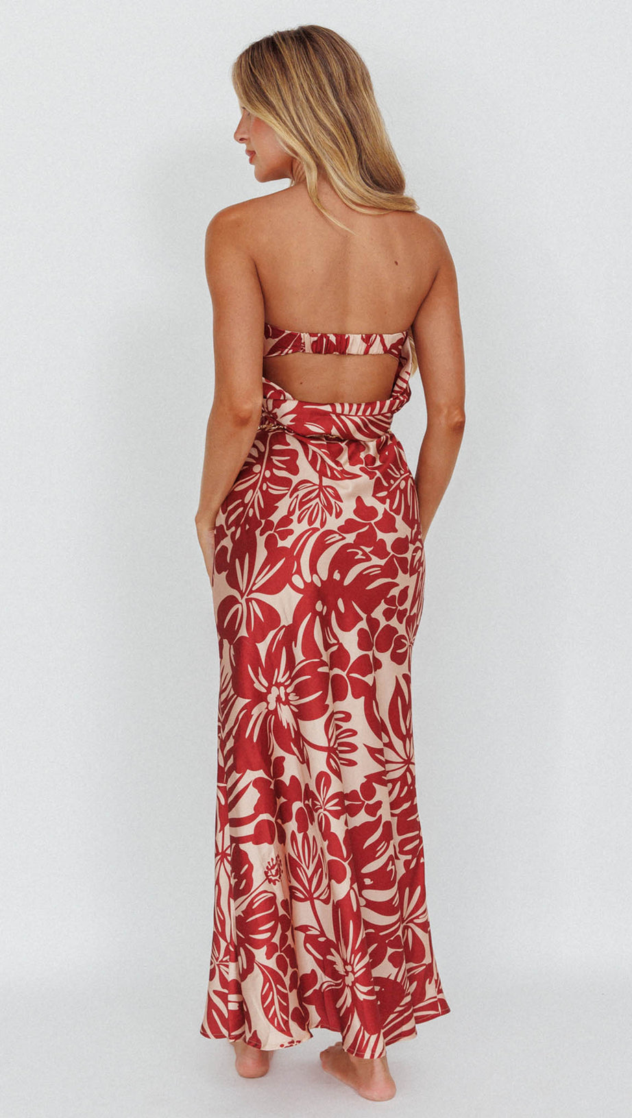 KONA COWL BACK MIDI DRESS FLORAL FLAME
