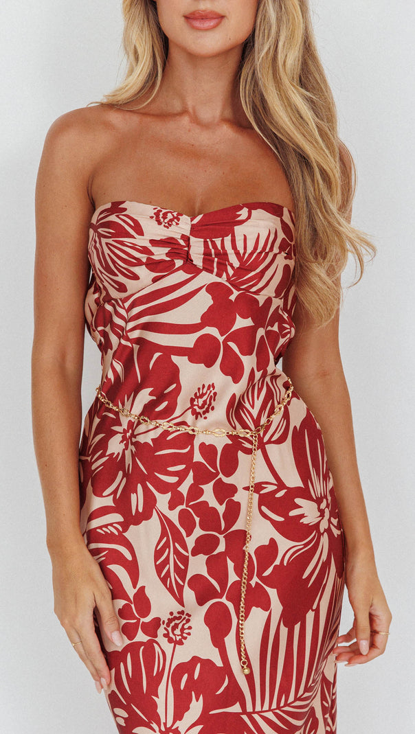 AIIZIE KONA COWL BACK MIDI DRESS FLORAL FLAME - product image