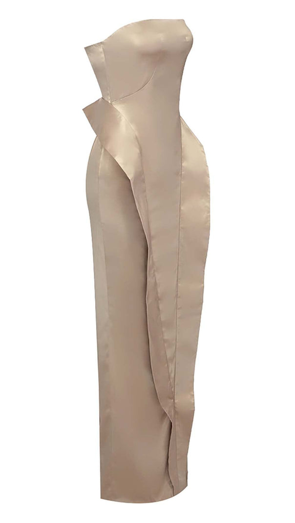 AIIZIE BRANDINA SATIN STRAPLESS MERMAID MAXI DRESS IN BEIGE - product image