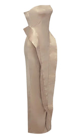 Brandina Satin Strapless Mermaid Maxi Dress In Beige