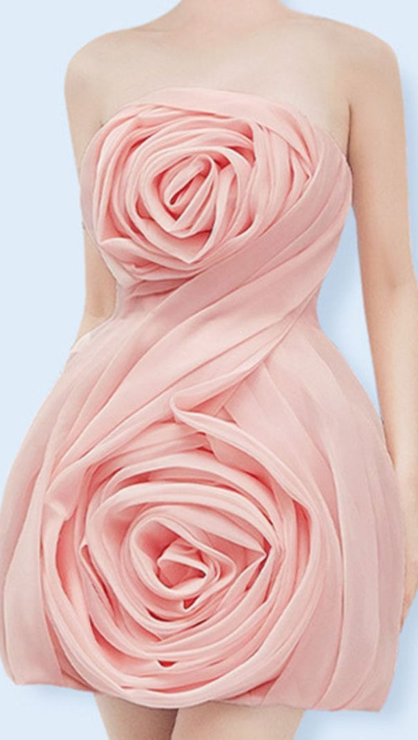AIIZIE STRAPLESS 3D FLOWER MINI DRESS IN PINK - product image