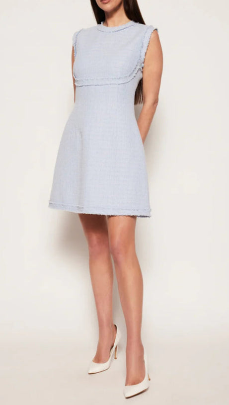 TWEED SLEEVELESS MINI DRESS IN BLUE