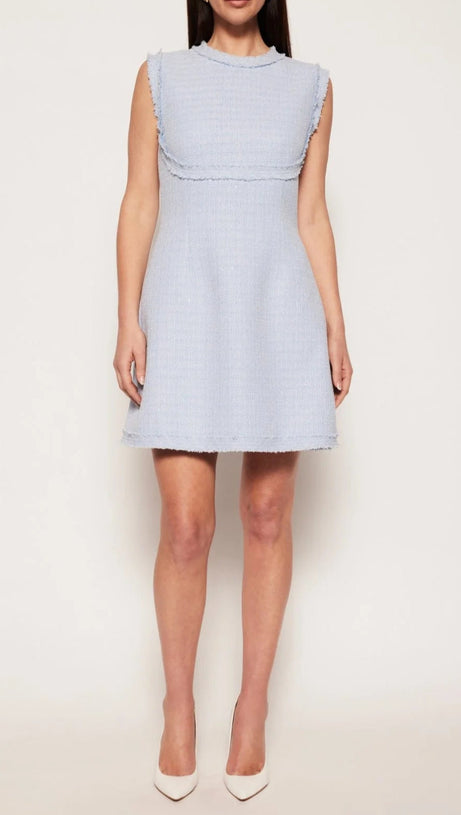 TWEED SLEEVELESS MINI DRESS IN BLUE