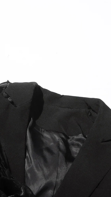 PATCHWORK RUFFLES CHIC BLAZER IN BLACK