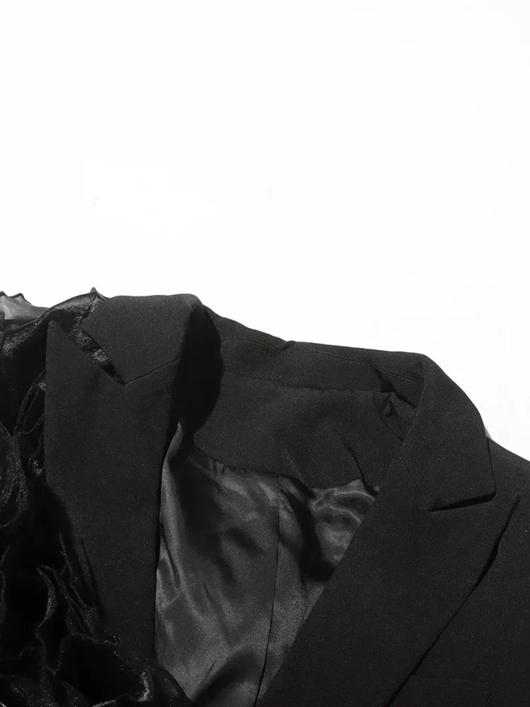 AIIZIE PATCHWORK RUFFLES CHIC BLAZER IN BLACK - product image