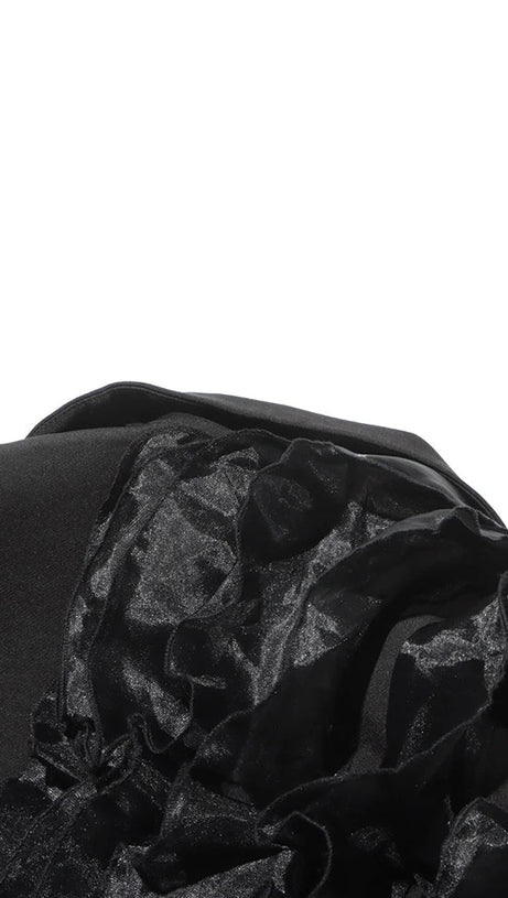 PATCHWORK RUFFLES CHIC BLAZER IN BLACK