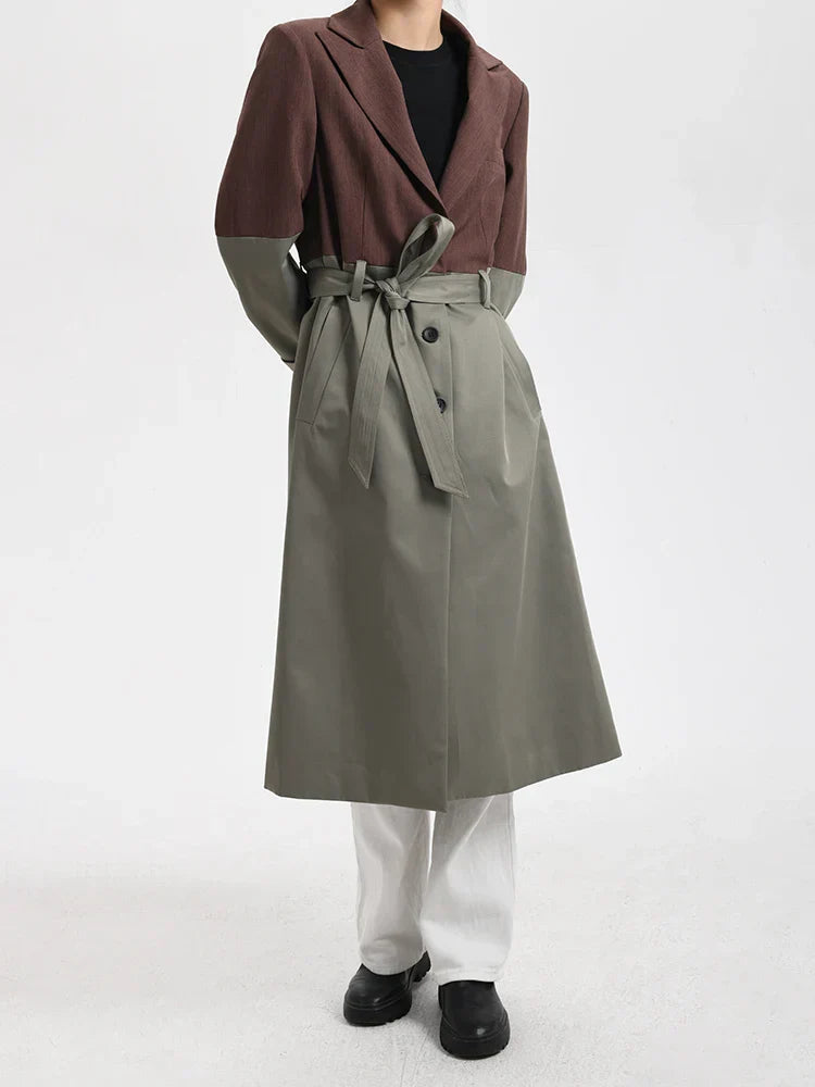 AIIZIE BELTED BLAZER TRENCH COAT IN BROWN GRAY - product image
