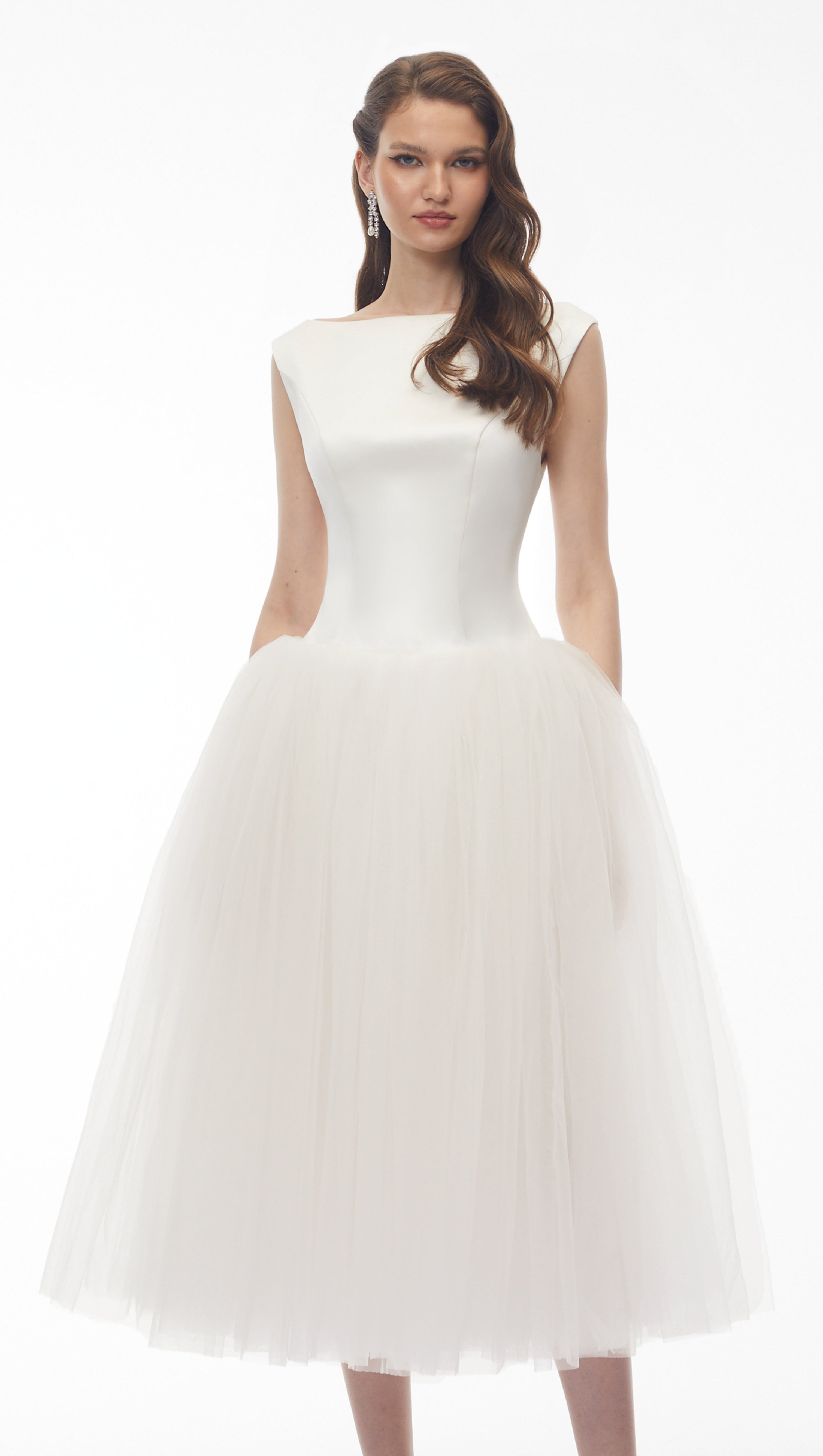 Salma White Pleated Flared Midi Dress
