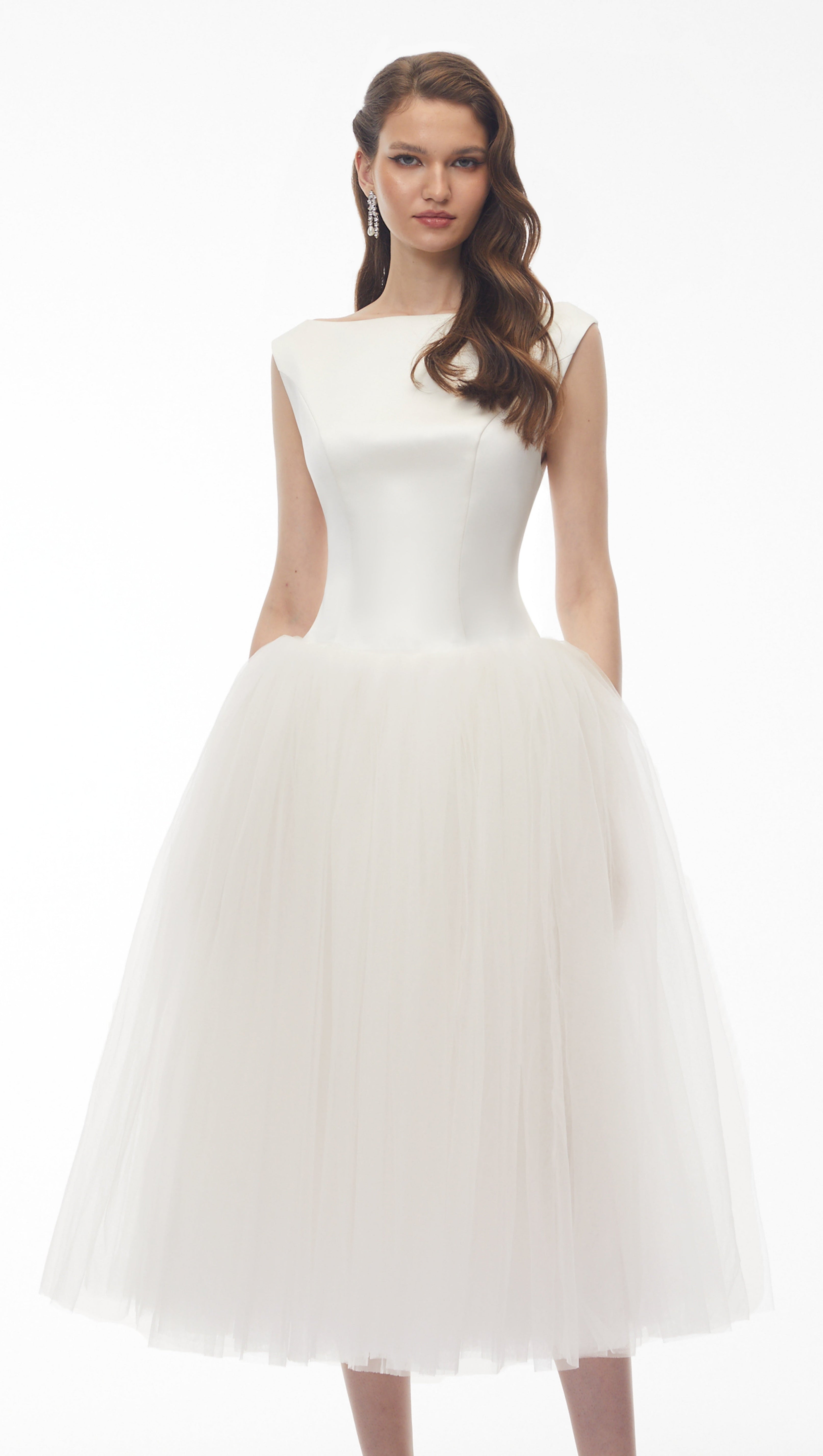 Salma White Pleated Flared Midi Dress