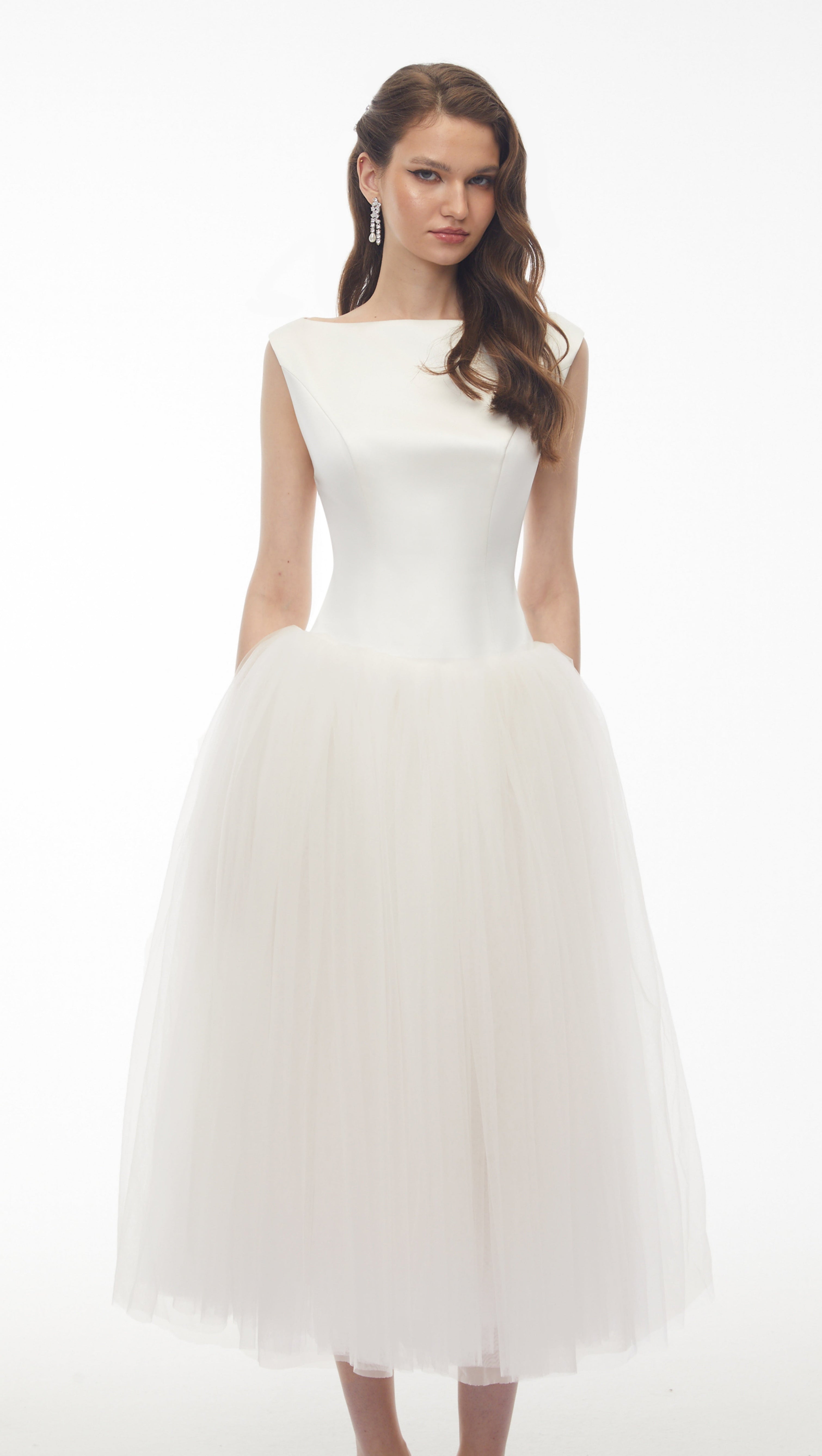 Salma White Pleated Flared Midi Dress