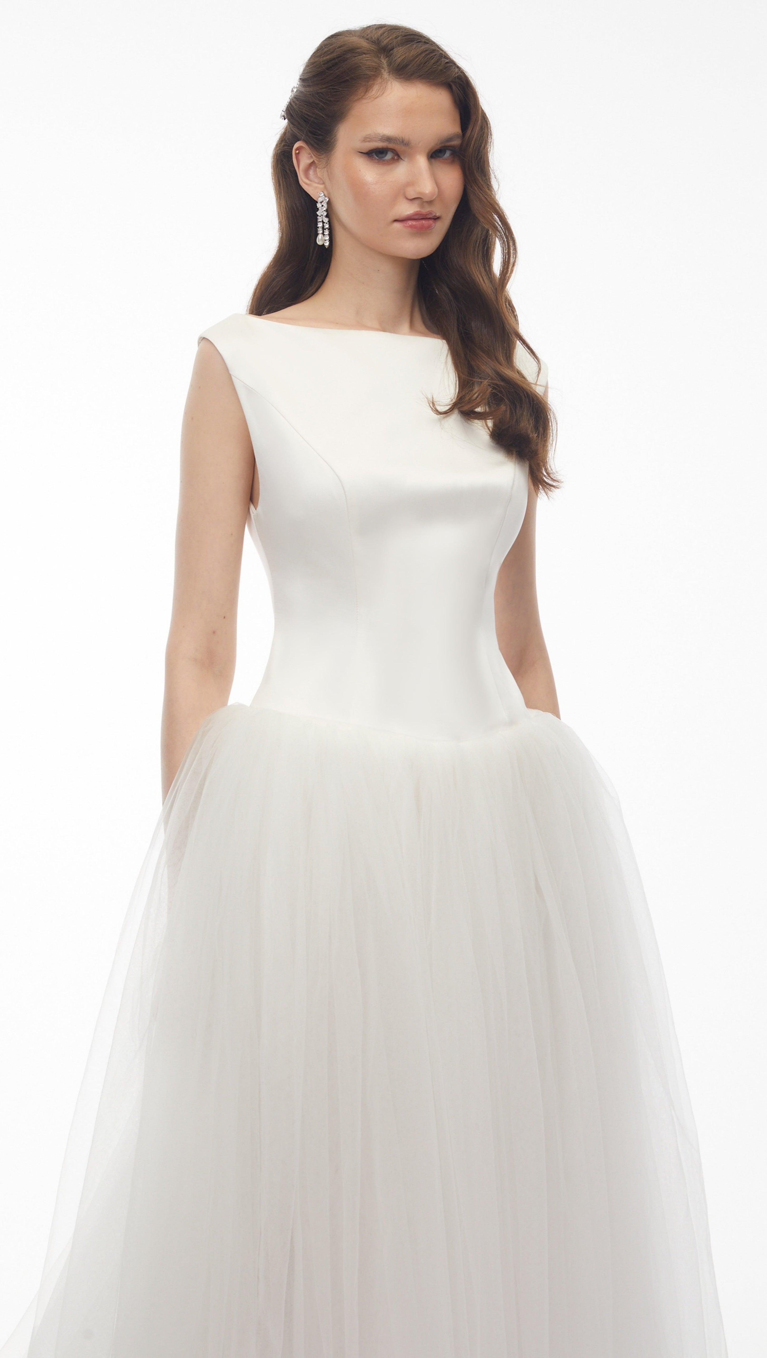 Salma White Pleated Flared Midi Dress