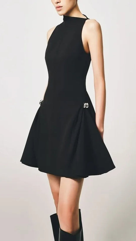 ASYMMETRICAL FLARED MINI DRESS