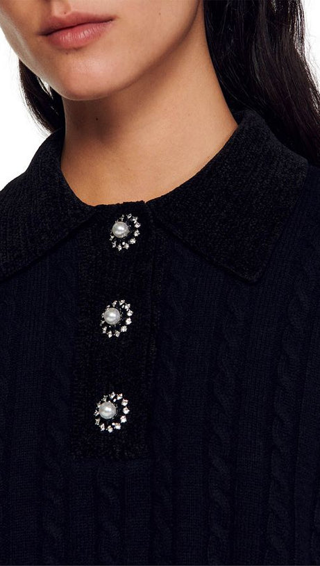 CABLE KNIT POLO NECK JUMPER