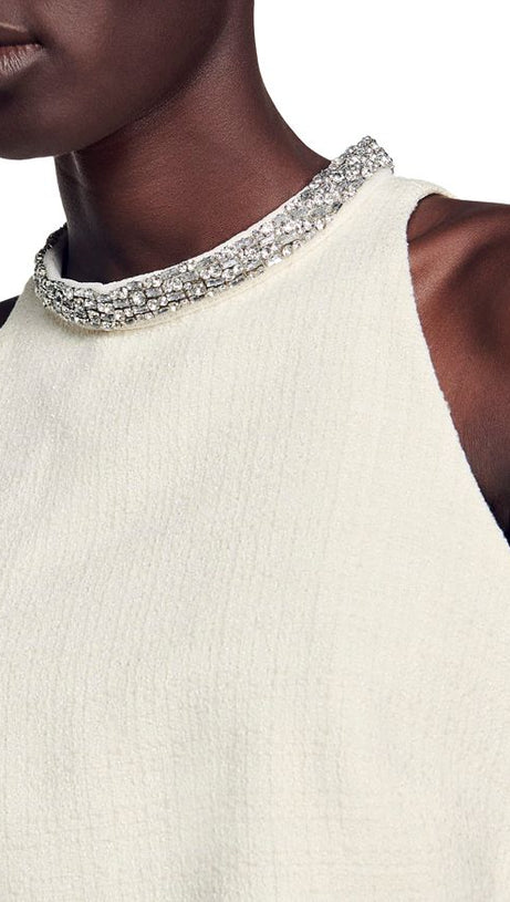 EMBELLISHED TWEED CROP TOP