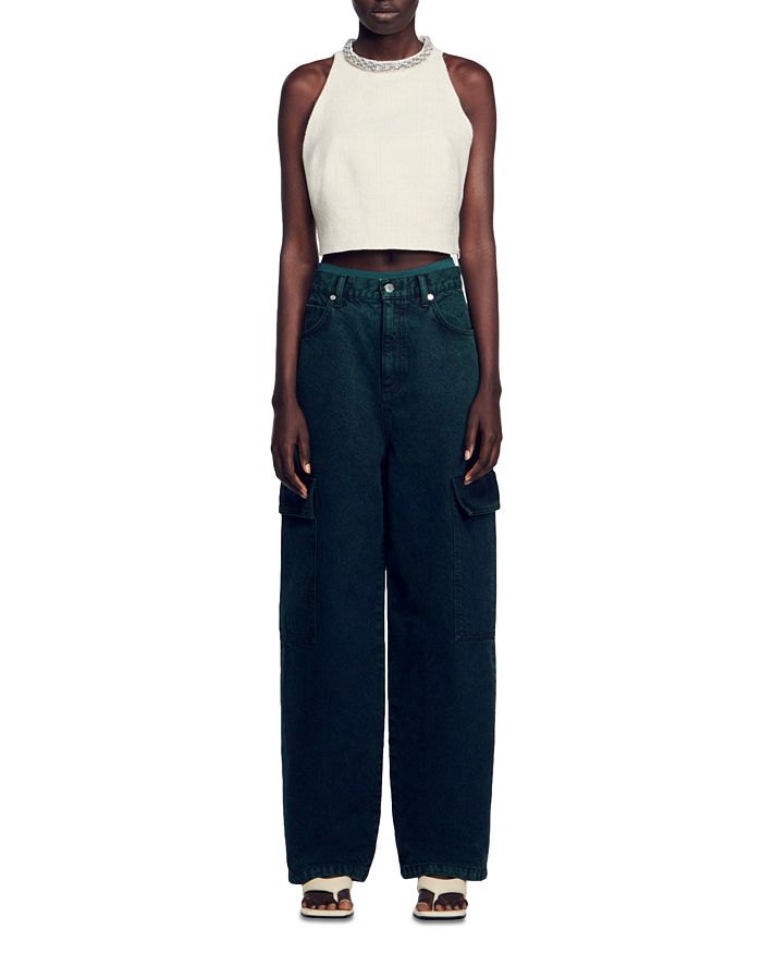AIIZIE EMBELLISHED TWEED CROP TOP - product image