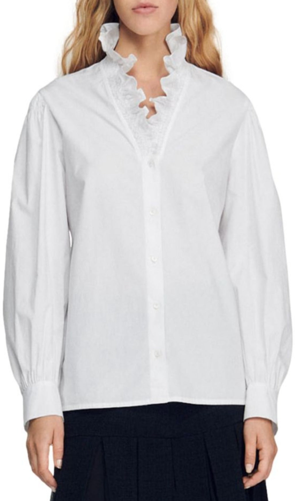 LISANDRA ORGANIC COTTON RUFFLED BLOUSE