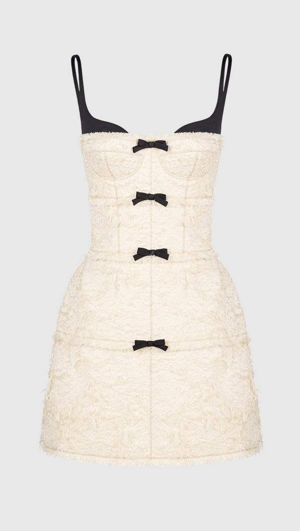 AIIZIE SANTOS BOW JACQUARD MINI DRESS - BEIGE - product image