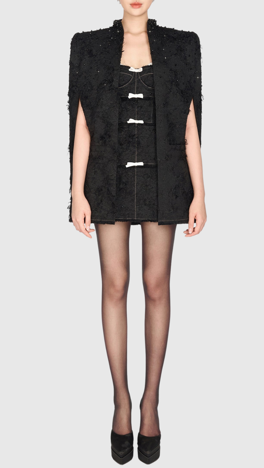 MANTELLA SANTOS JACQUARD CON PERLINE - NERO