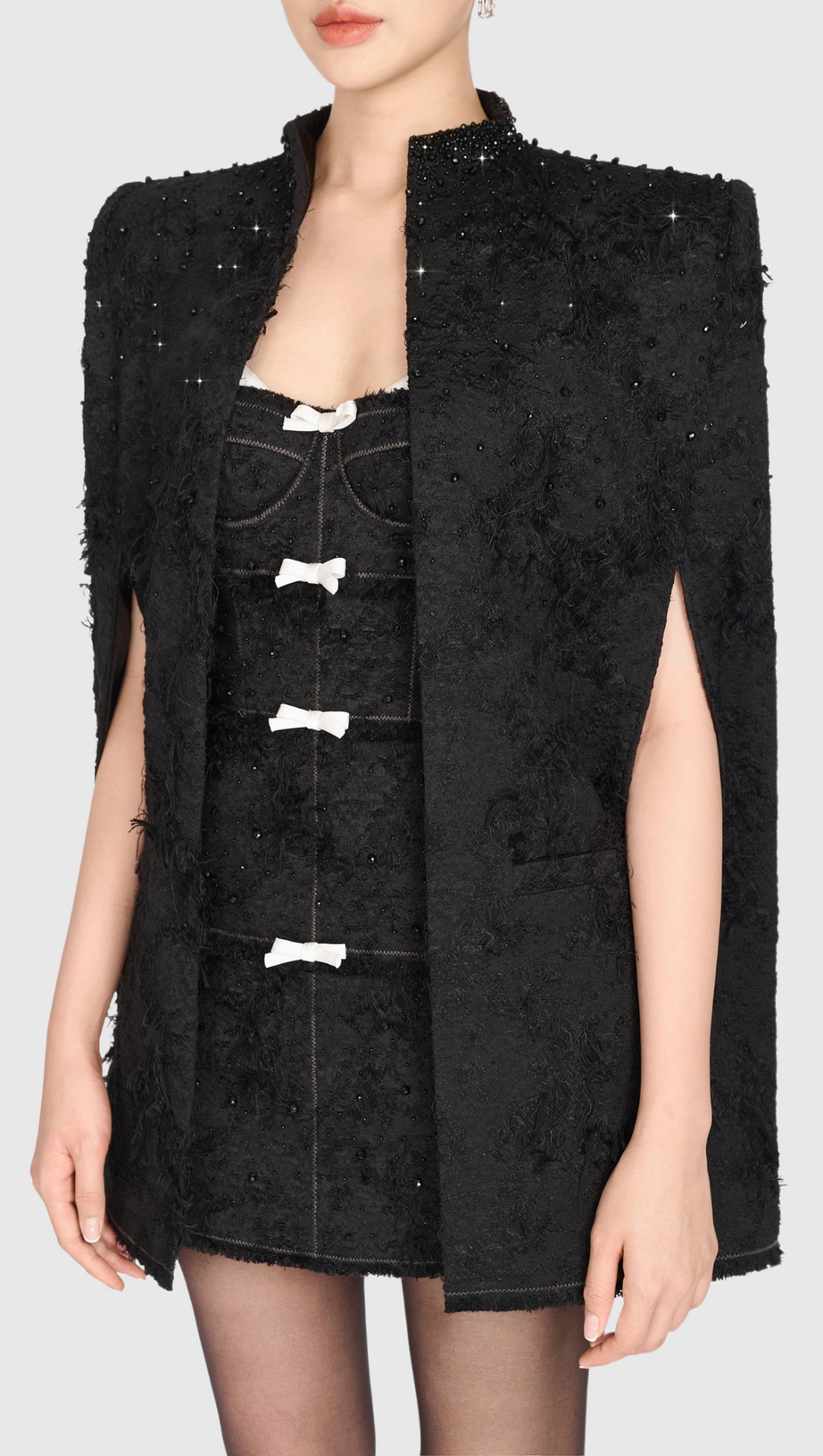 MANTELLA SANTOS JACQUARD CON PERLINE - NERO