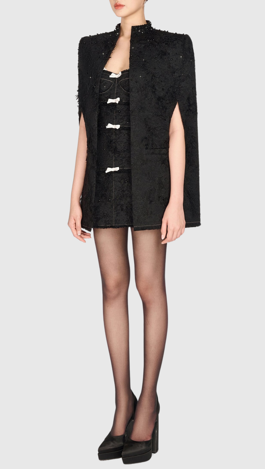 MANTELLA SANTOS JACQUARD CON PERLINE - NERO