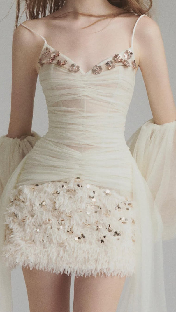 AIIZIE SEQUINED EMBELLISHED ORGANZA MINI DRESS IN WHITE - product image