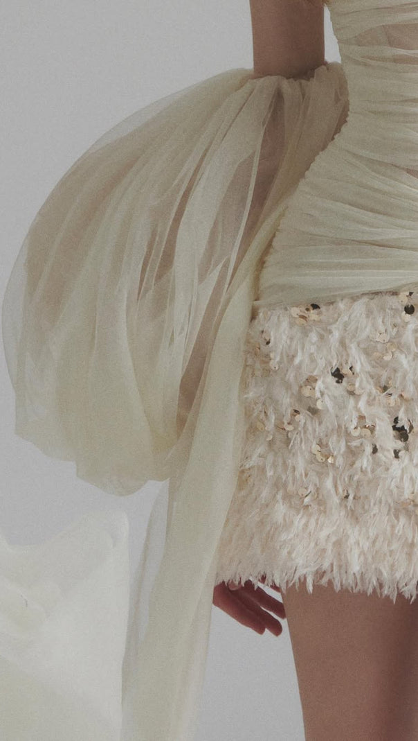 AIIZIE SEQUINED EMBELLISHED ORGANZA MINI DRESS IN WHITE - product image