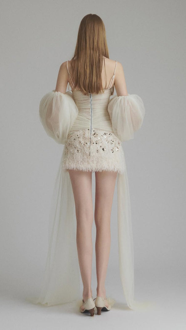 AIIZIE SEQUINED EMBELLISHED ORGANZA MINI DRESS IN WHITE - product image