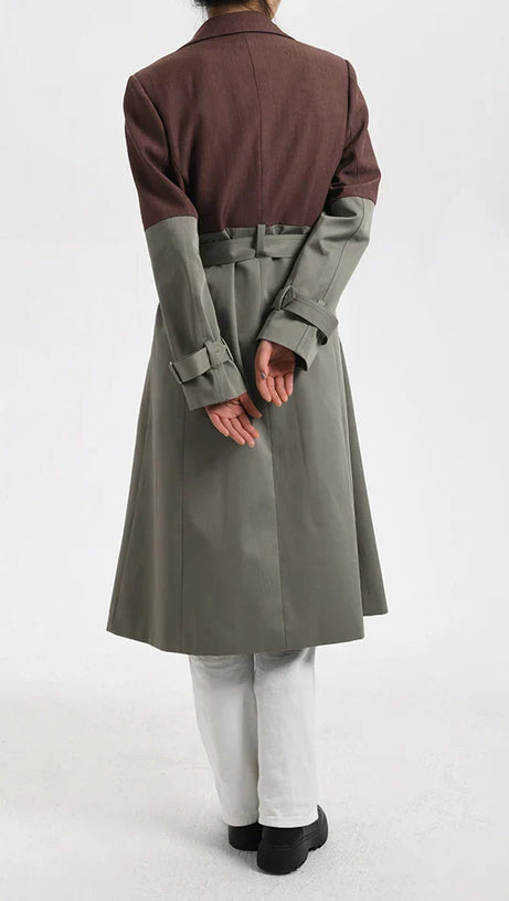 BELTED BLAZER TRENCH COAT IN BROWN GRAY