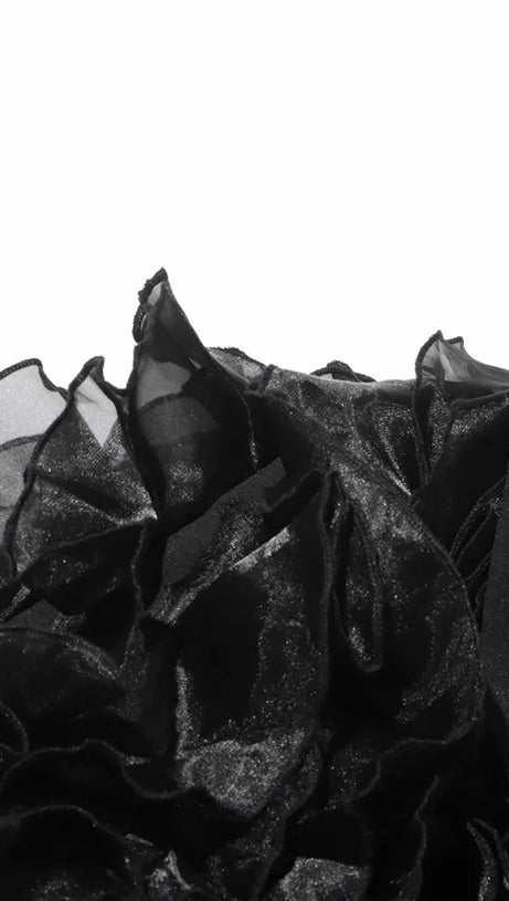 PATCHWORK RUFFLES CHIC BLAZER IN BLACK