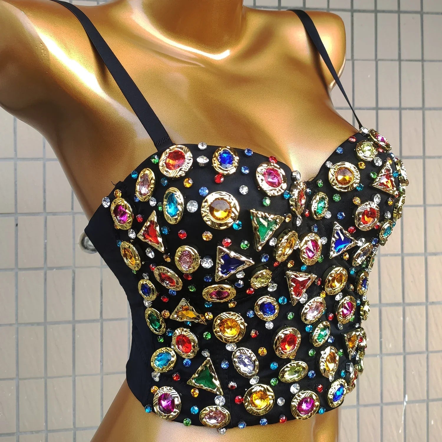 Colorful Stones Short Waist Corset