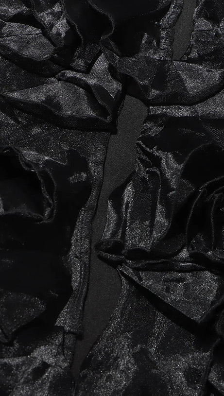 PATCHWORK RUFFLES CHIC BLAZER IN BLACK