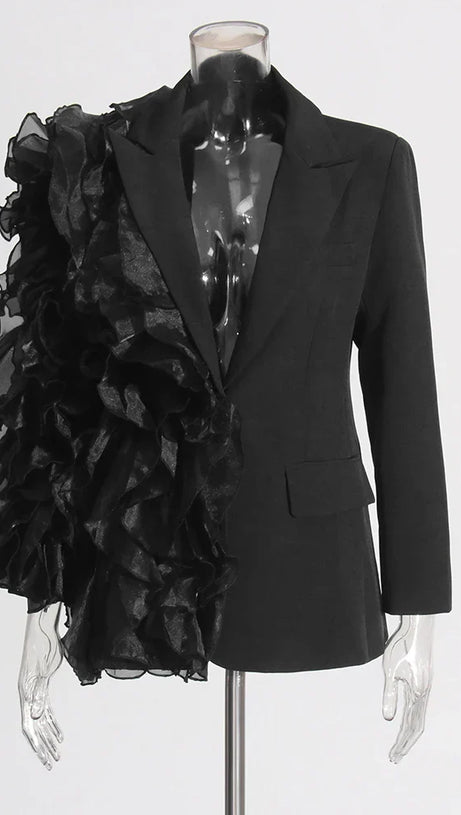 PATCHWORK RUFFLES CHIC BLAZER IN BLACK
